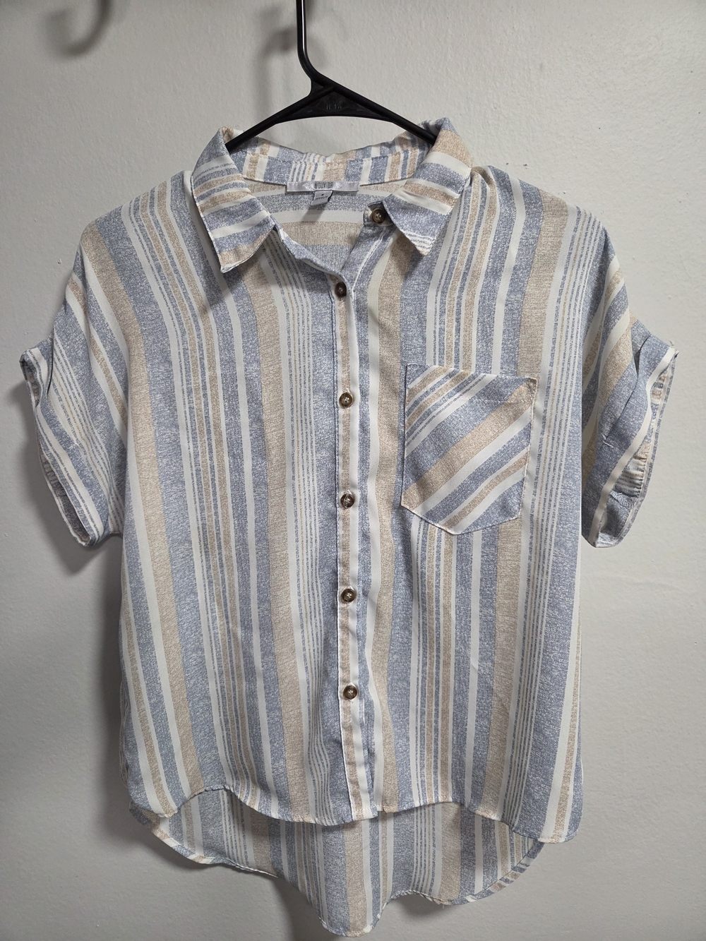 Nouvida Striped Button Up Blouse Size Small Neutral Coastal Top